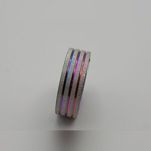 Stainless Steel Alloy Silver Rainbow Striped Ring Band Size 20 U.S Size 10